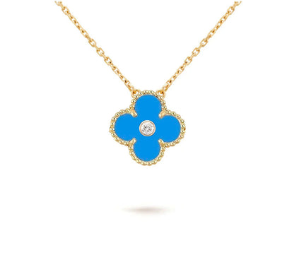 [LunaMar]15MM CLOVER FLOWER DIAMOND PENDANT NECKLACE COLLECTION