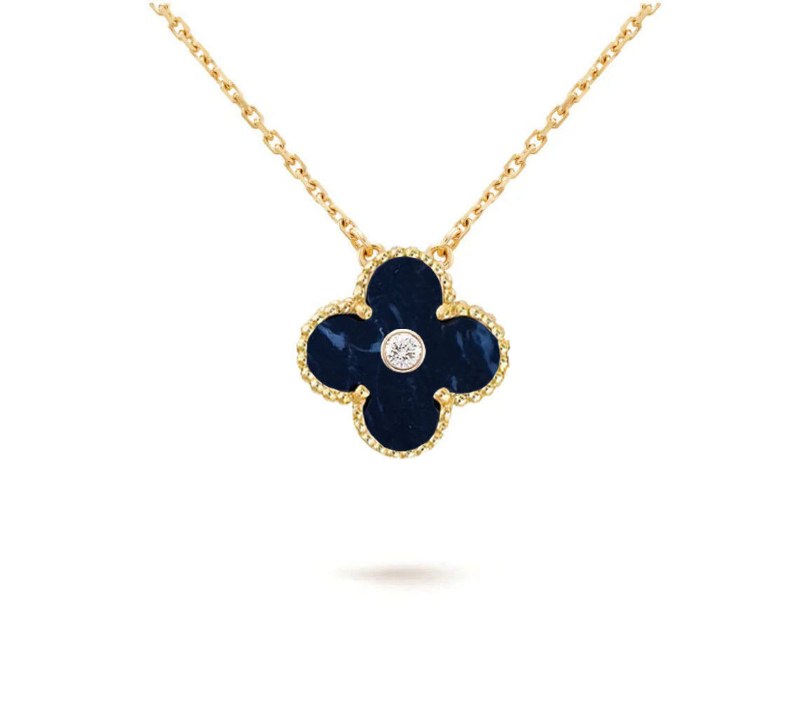 [LunaMar]15MM CLOVER FLOWER DIAMOND PENDANT NECKLACE COLLECTION