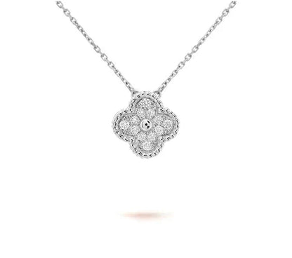 [LunaMar]15MM CLOVER FLOWER PENDANT NECKLACE WHITE GOLD COLLECTION