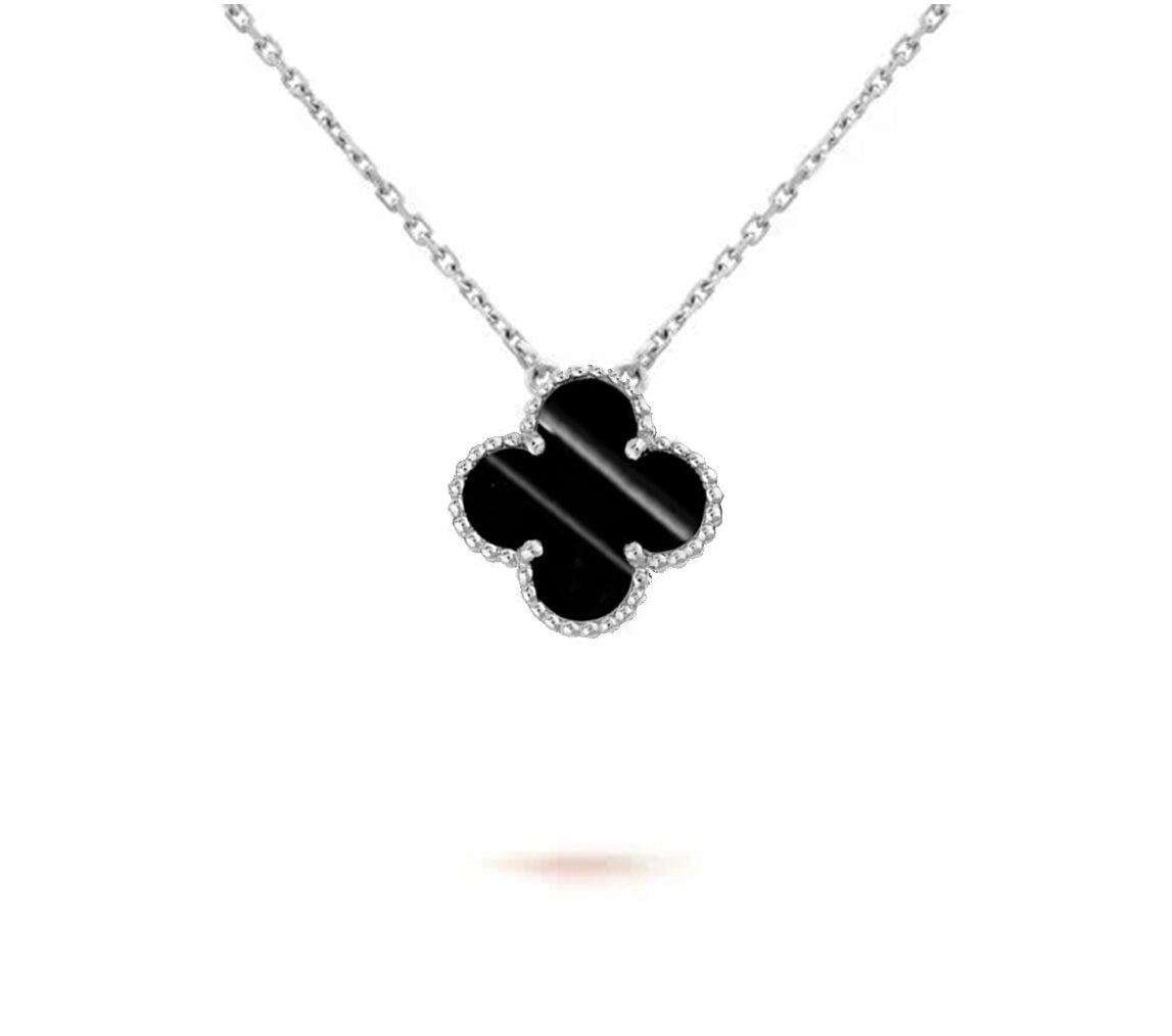 [LunaMar]15MM CLOVER FLOWER PENDANT NECKLACE WHITE GOLD COLLECTION
