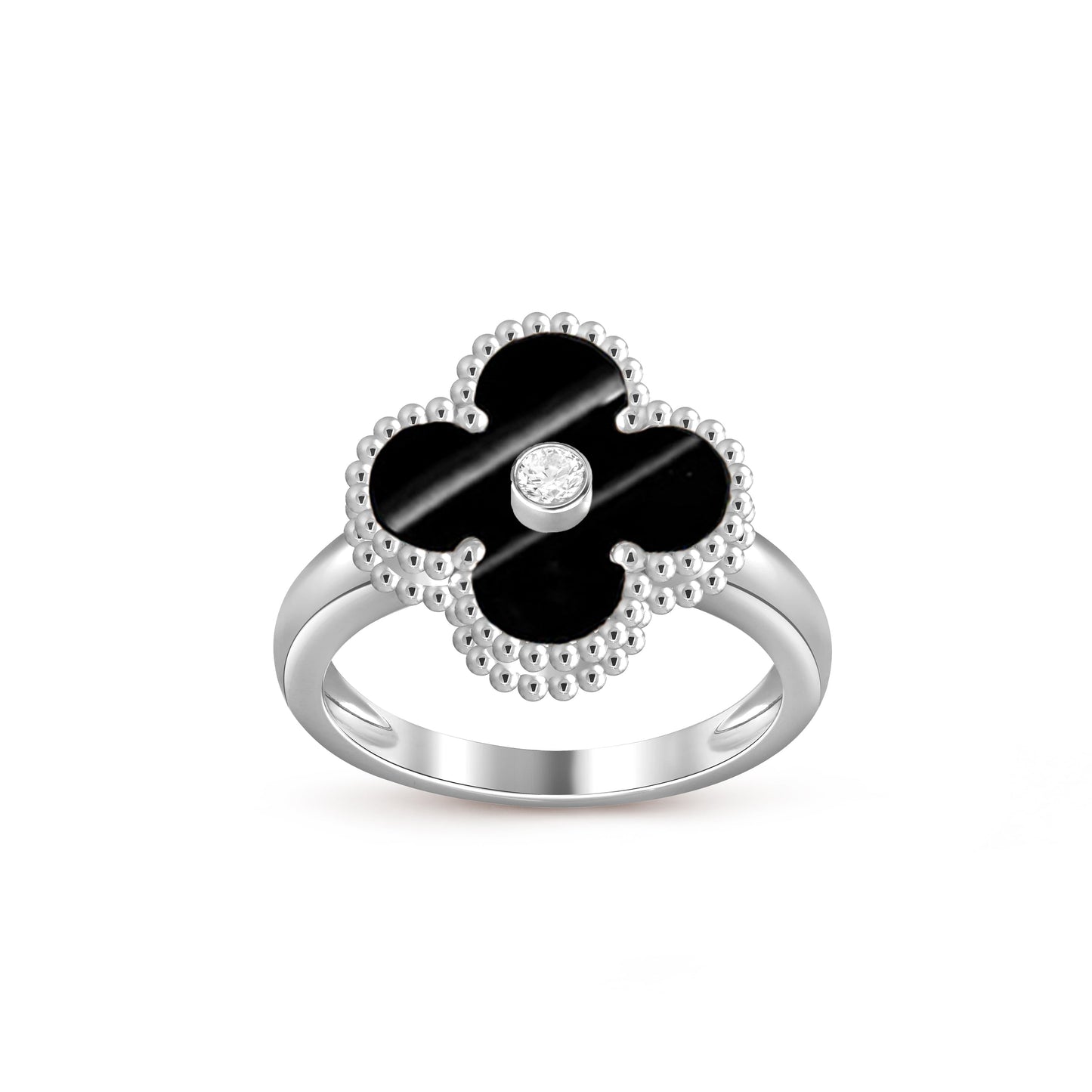 [LunaMar]LUCKY CLOVER DIAMOND-ACCENT WHITE GOLD RING COLLECTION