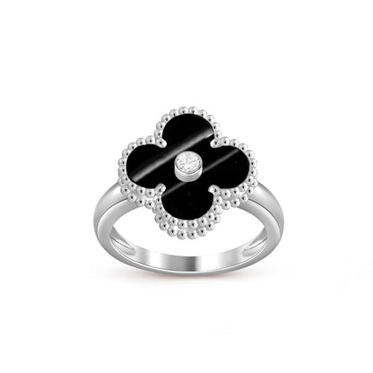 [LunaMar]LUCKY CLOVER DIAMOND-ACCENT WHITE GOLD RING COLLECTION