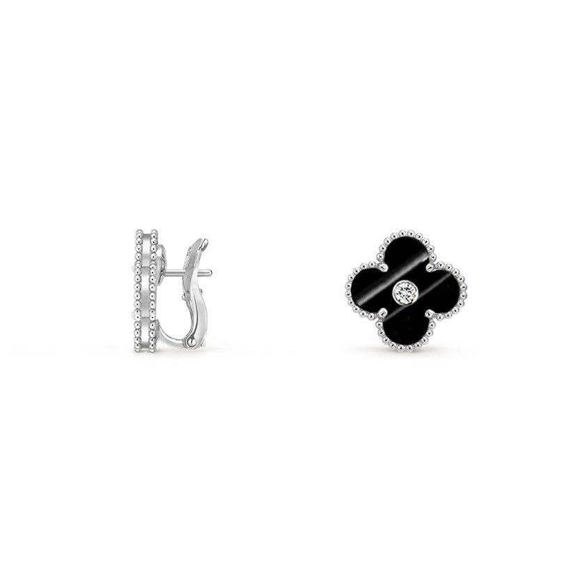 [LunaMar]15MM CLOVER FLOWER STUD EARRINGS DIAMOND-WHITE GOLD COLLECTION