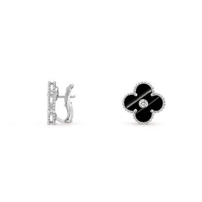 [LunaMar]15MM CLOVER FLOWER STUD EARRINGS DIAMOND-WHITE GOLD COLLECTION