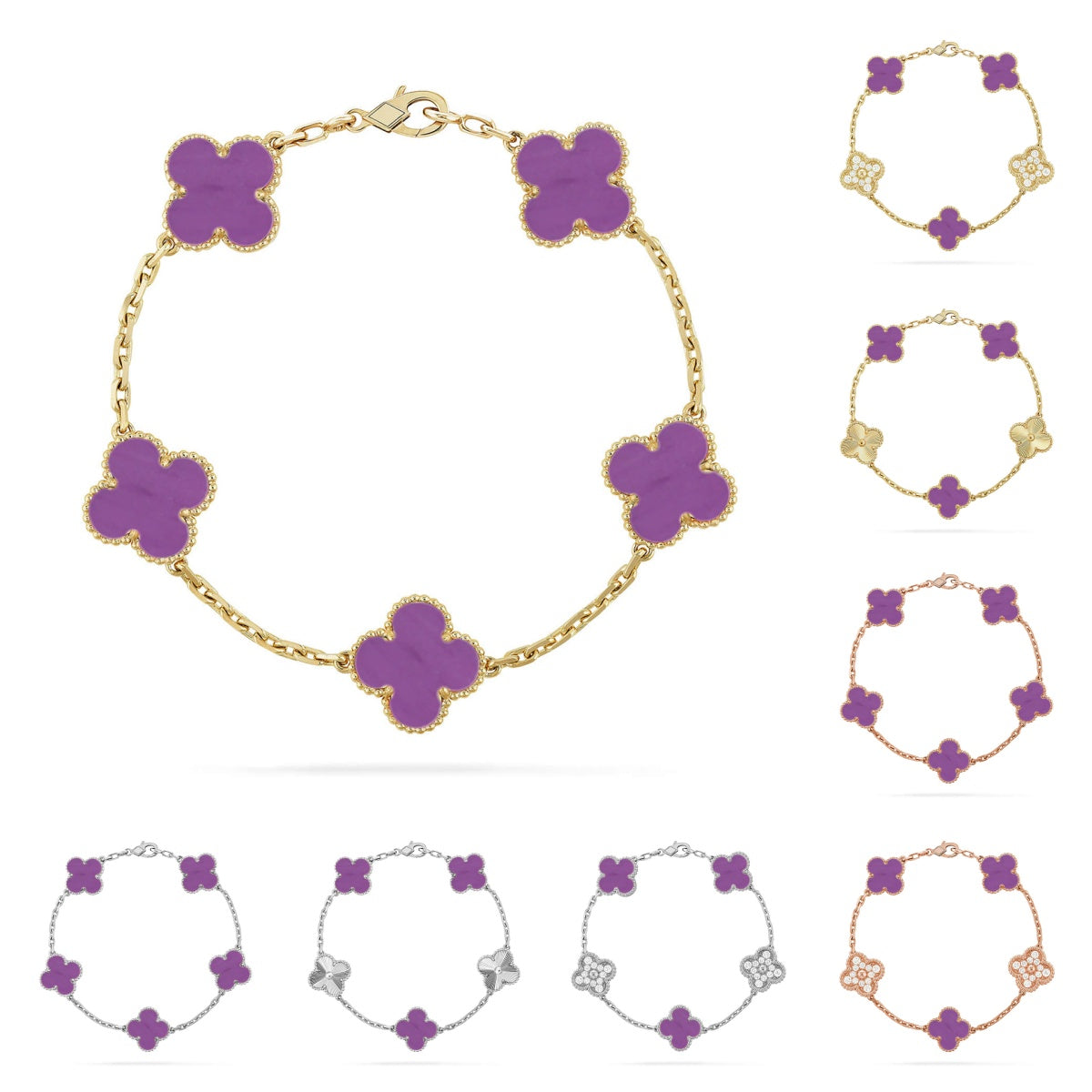 [LunaMar]LUCKY CLOVER 5-MOTIF BRACELET - VIOLET COLLECTION