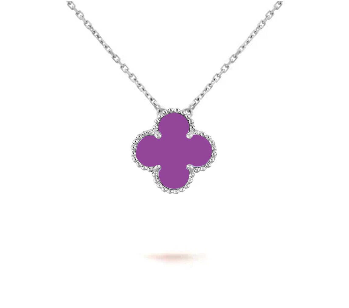 [LunaMar]15MM CLOVER FLOWER PENDANT NECKLACE WHITE GOLD COLLECTION