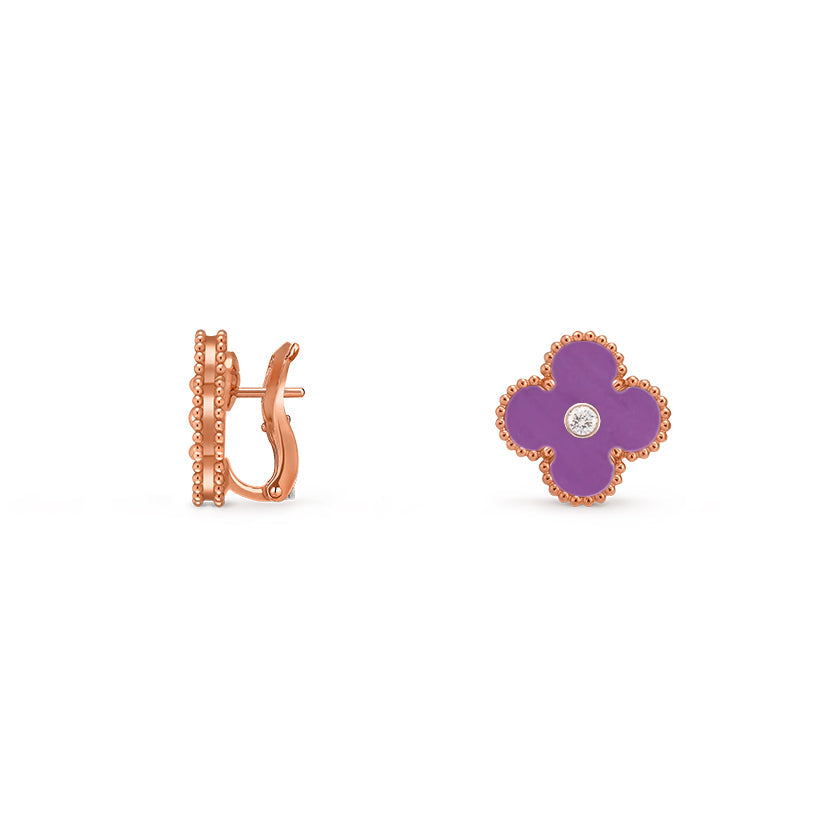 [LunaMar]15MM CLOVER FLOWER STUD EARRINGS DIAMOND-ROSE GOLD COLLECTION