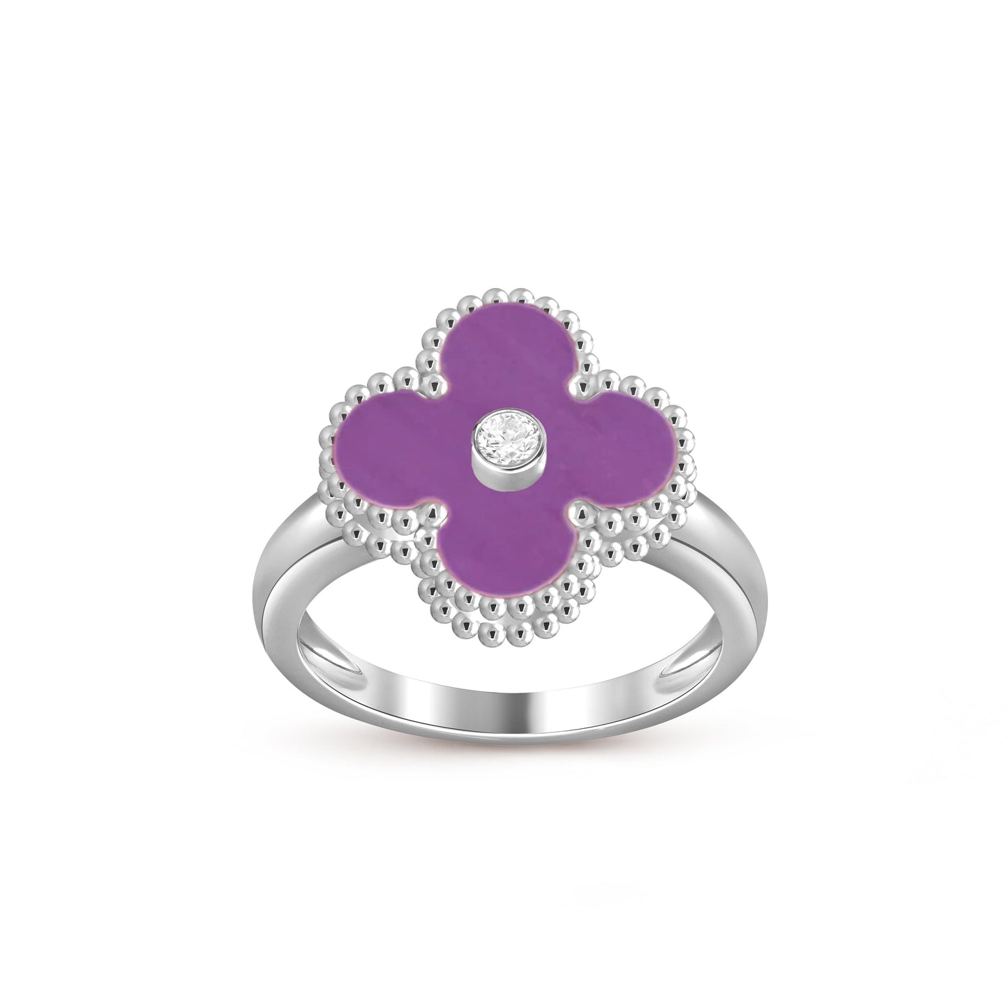 [LunaMar]LUCKY CLOVER DIAMOND-ACCENT WHITE GOLD RING COLLECTION