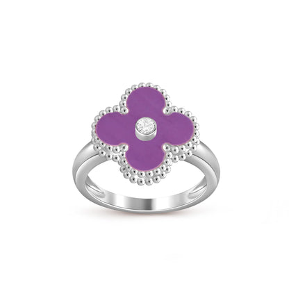 [LunaMar]LUCKY CLOVER DIAMOND-ACCENT WHITE GOLD RING COLLECTION