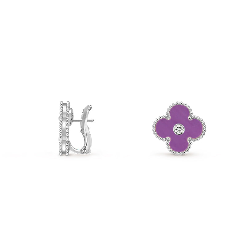 [LunaMar]15MM CLOVER FLOWER STUD EARRINGS DIAMOND-WHITE GOLD COLLECTION