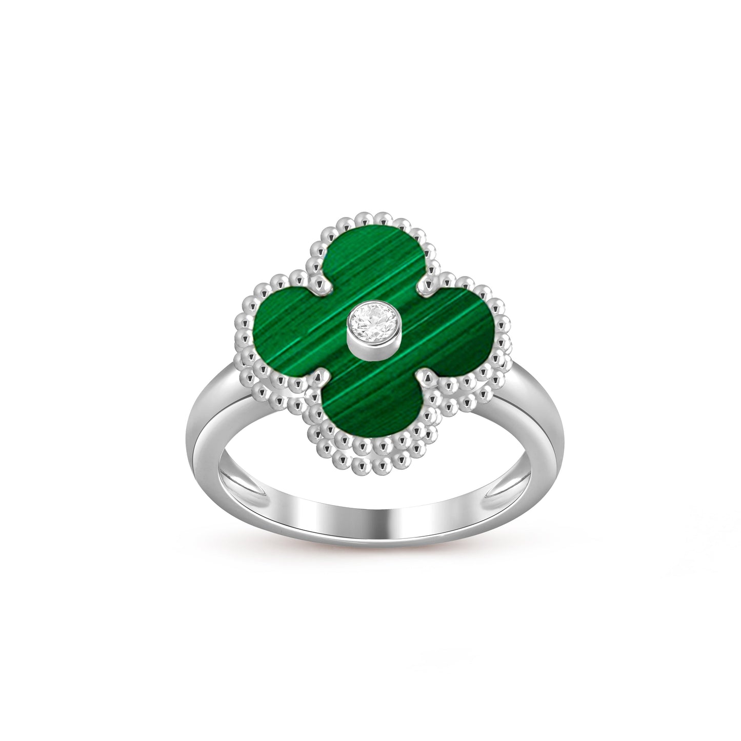 [LunaMar]LUCKY CLOVER DIAMOND-ACCENT WHITE GOLD RING COLLECTION