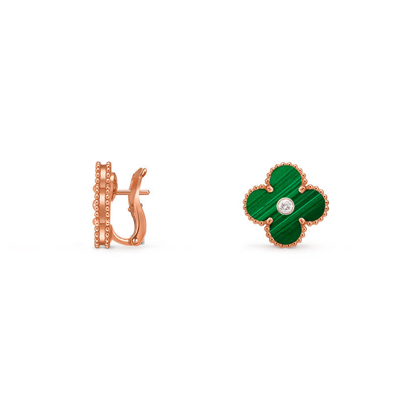 [LunaMar]15MM CLOVER FLOWER STUD EARRINGS DIAMOND-ROSE GOLD COLLECTION