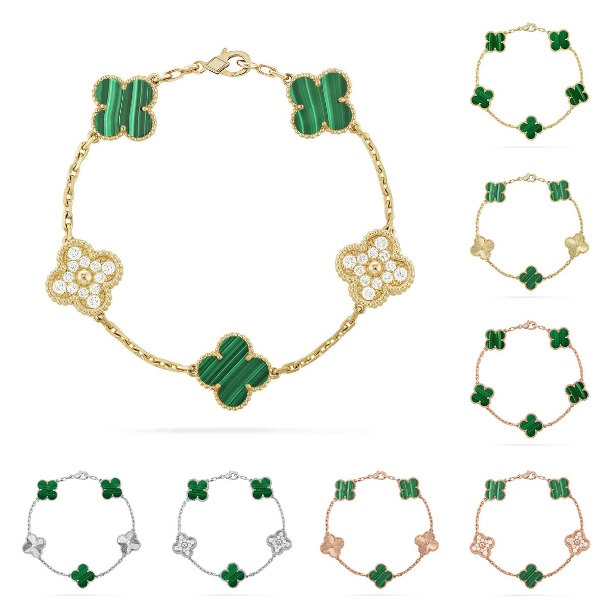 [LunaMar]LUCKY CLOVER 5-MOTIF BRACELET - MALACHITE COLLECTION