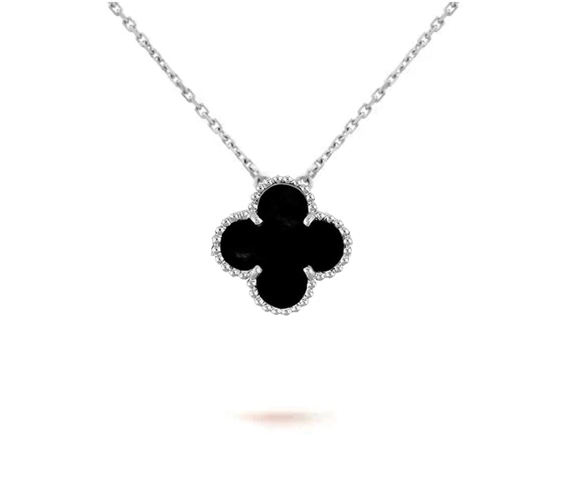 [LunaMar]15MM CLOVER FLOWER PENDANT NECKLACE WHITE GOLD COLLECTION