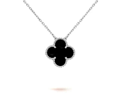 [LunaMar]15MM CLOVER FLOWER PENDANT NECKLACE WHITE GOLD COLLECTION