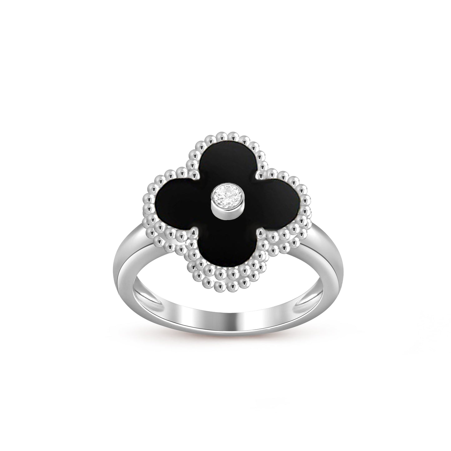 [LunaMar]LUCKY CLOVER DIAMOND-ACCENT WHITE GOLD RING COLLECTION