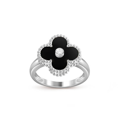 [LunaMar]LUCKY CLOVER DIAMOND-ACCENT WHITE GOLD RING COLLECTION
