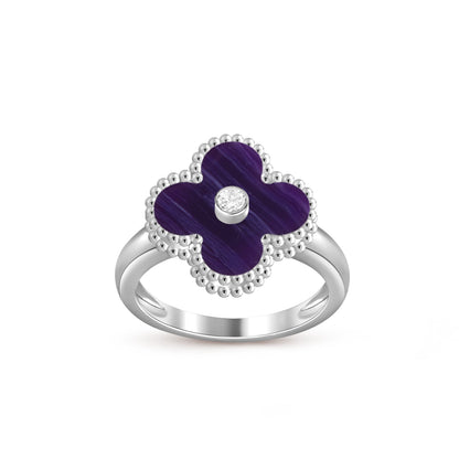[LunaMar]LUCKY CLOVER DIAMOND-ACCENT WHITE GOLD RING COLLECTION