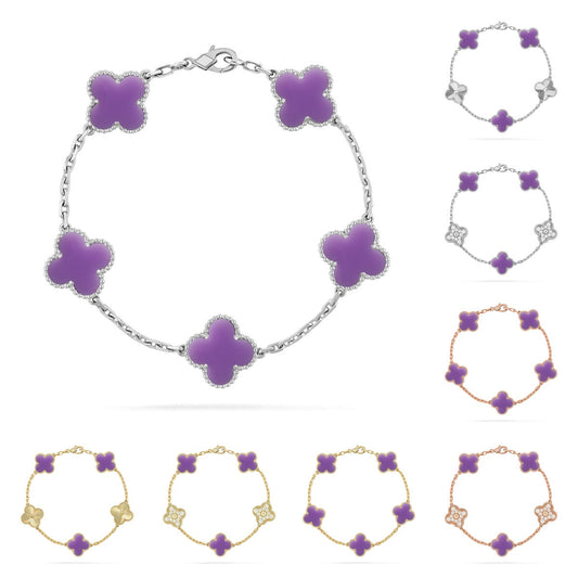 [LunaMar]LUCKY CLOVER 5-MOTIF BRACELET - LAVENDER COLLECTION