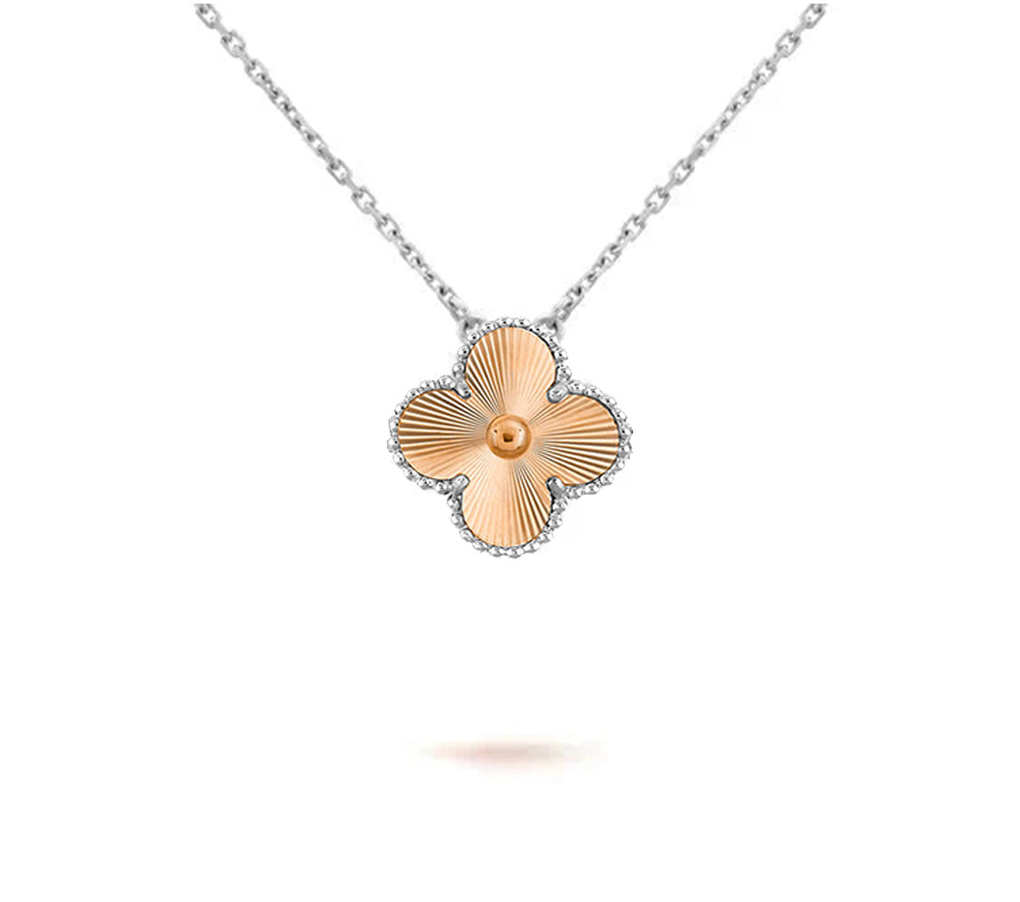 [LunaMar]15MM CLOVER FLOWER PENDANT NECKLACE WHITE GOLD COLLECTION