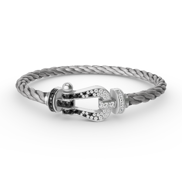 [LunaMar]FORCE LARGE HORSESHOE BLACK & WHITE DIAMOND BRACELET - WHITE GOLD