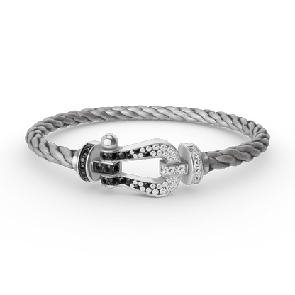 [LunaMar]FORCE LARGE HORSESHOE BLACK & WHITE DIAMOND BRACELET - WHITE GOLD
