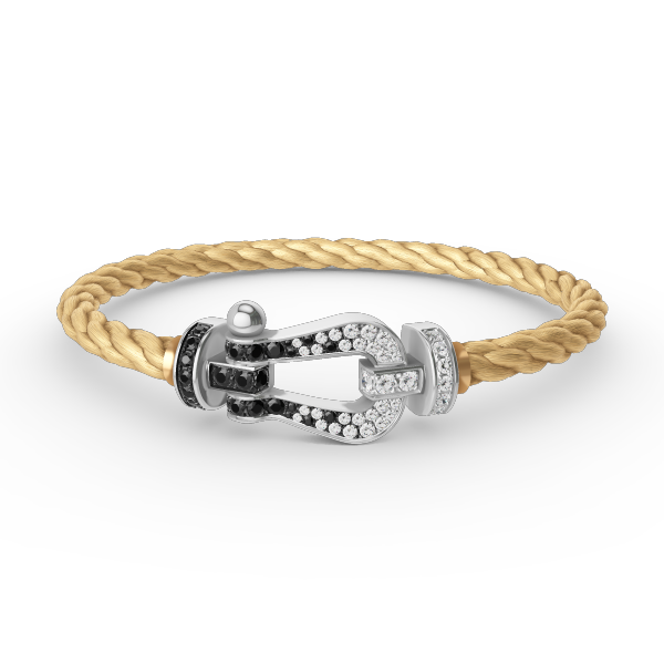 [LunaMar]FORCE LARGE HORSESHOE BLACK & WHITE DIAMOND BRACELET - WHITE GOLD
