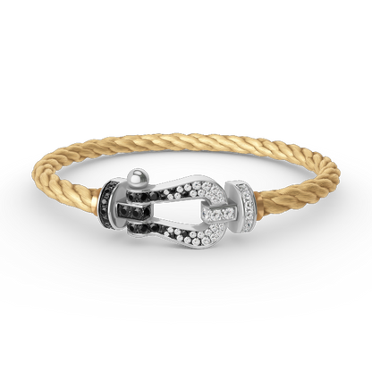 [LunaMar]FORCE LARGE HORSESHOE BLACK & WHITE DIAMOND BRACELET - WHITE GOLD