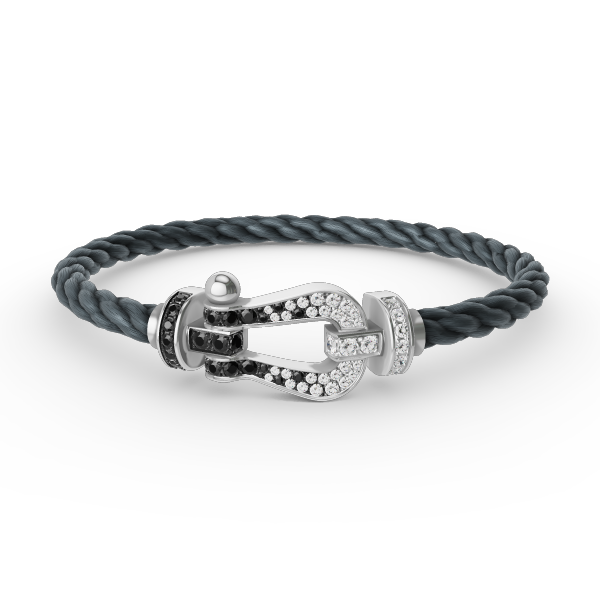 [LunaMar]FORCE LARGE HORSESHOE BLACK & WHITE DIAMOND BRACELET - WHITE GOLD