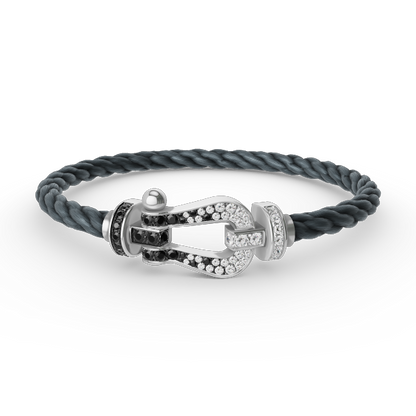 [LunaMar]FORCE LARGE HORSESHOE BLACK & WHITE DIAMOND BRACELET - WHITE GOLD