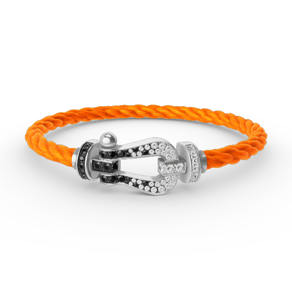 [LunaMar]FORCE LARGE HORSESHOE BLACK & WHITE DIAMOND BRACELET - WHITE GOLD