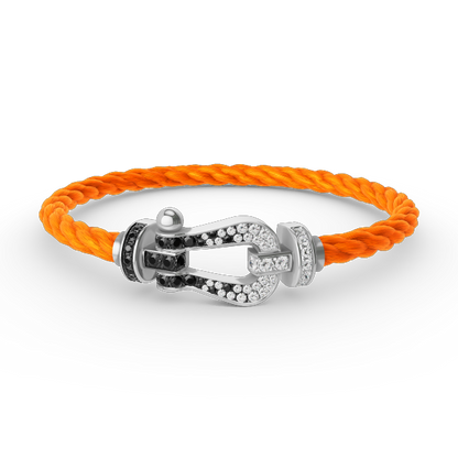[LunaMar]FORCE LARGE HORSESHOE BLACK & WHITE DIAMOND BRACELET - WHITE GOLD