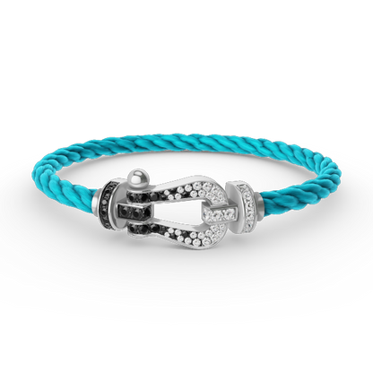 [LunaMar]FORCE LARGE HORSESHOE BLACK & WHITE DIAMOND BRACELET - WHITE GOLD