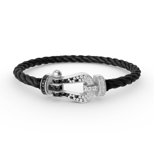 [LunaMar]FORCE LARGE HORSESHOE BLACK & WHITE DIAMOND BRACELET - WHITE GOLD