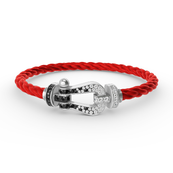[LunaMar]FORCE LARGE HORSESHOE BLACK & WHITE DIAMOND BRACELET - WHITE GOLD