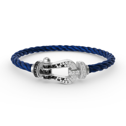 [LunaMar]FORCE LARGE HORSESHOE BLACK & WHITE DIAMOND BRACELET - WHITE GOLD