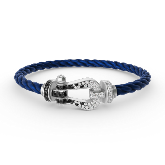 [LunaMar]FORCE LARGE HORSESHOE BLACK & WHITE DIAMOND BRACELET - WHITE GOLD