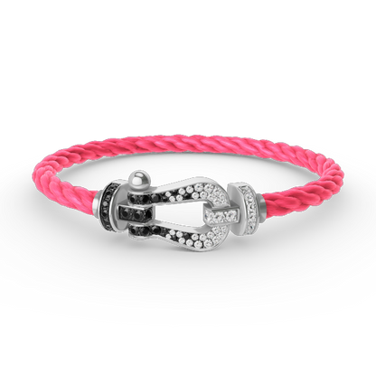 [LunaMar]FORCE LARGE HORSESHOE BLACK & WHITE DIAMOND BRACELET - WHITE GOLD