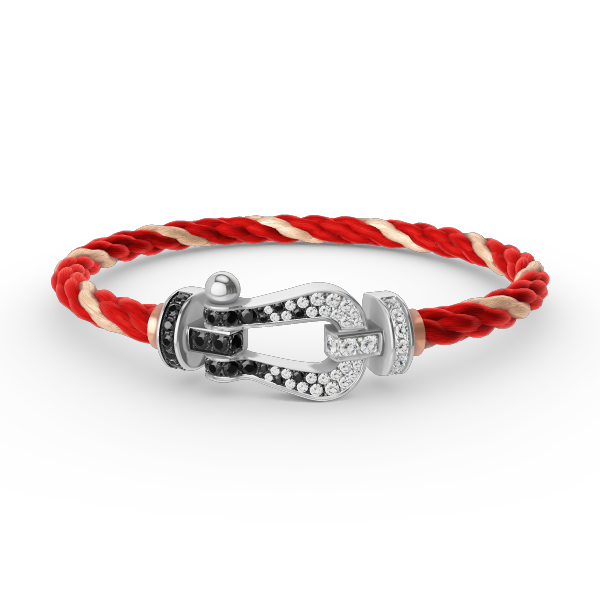 [LunaMar]FORCE LARGE HORSESHOE BLACK & WHITE DIAMOND BRACELET - WHITE GOLD