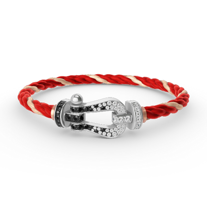 [LunaMar]FORCE LARGE HORSESHOE BLACK & WHITE DIAMOND BRACELET - WHITE GOLD