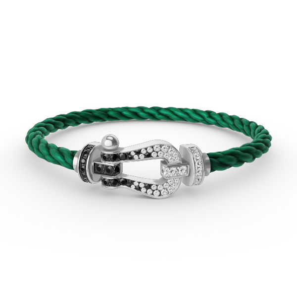 [LunaMar]FORCE LARGE HORSESHOE BLACK & WHITE DIAMOND BRACELET - WHITE GOLD