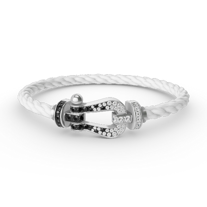 [LunaMar]FORCE LARGE HORSESHOE BLACK & WHITE DIAMOND BRACELET - WHITE GOLD