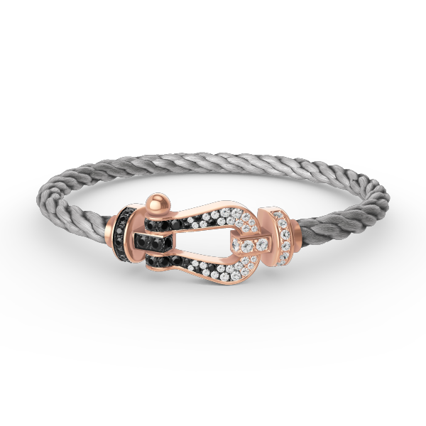 [LunaMar]FORCE LARGE HORSESHOE BLACK & WHITE DIAMOND BRACELET - ROSE GOLD