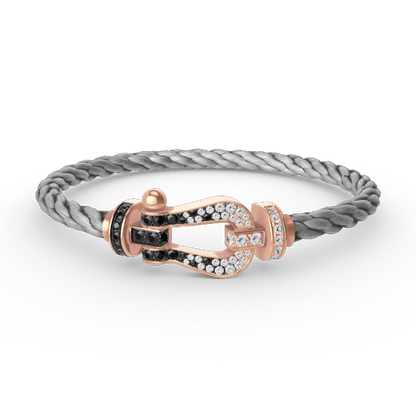[LunaMar]FORCE LARGE HORSESHOE BLACK & WHITE DIAMOND BRACELET - ROSE GOLD