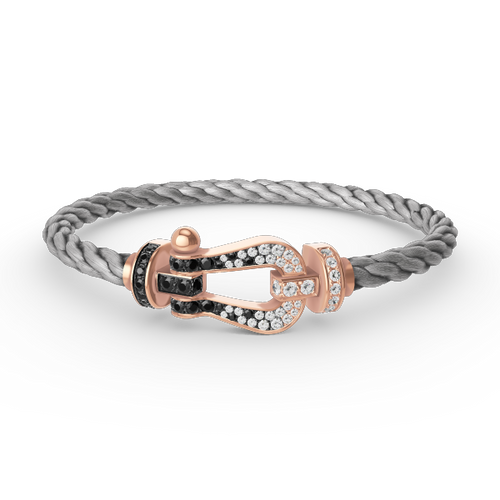 [LunaMar]FORCE LARGE HORSESHOE BLACK & WHITE DIAMOND BRACELET - ROSE GOLD
