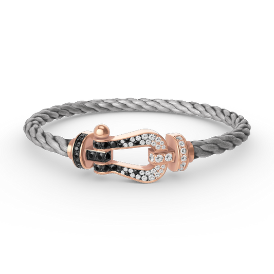 [LunaMar]FORCE LARGE HORSESHOE BLACK & WHITE DIAMOND BRACELET - ROSE GOLD