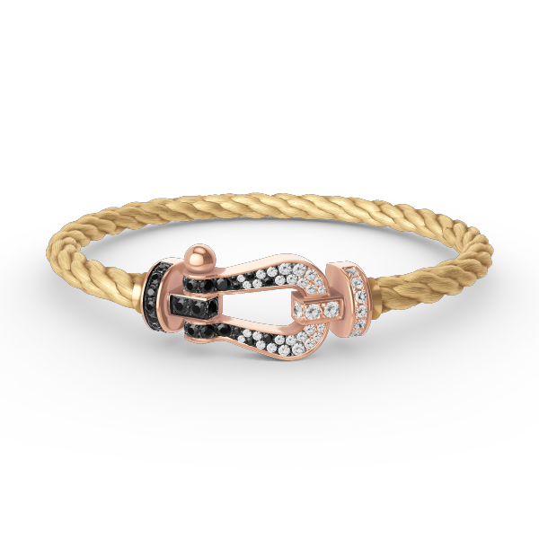 [LunaMar]FORCE LARGE HORSESHOE BLACK & WHITE DIAMOND BRACELET - ROSE GOLD