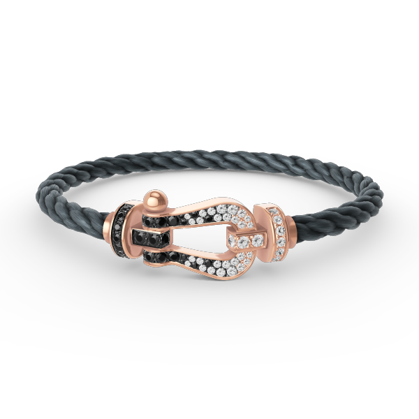 [LunaMar]FORCE LARGE HORSESHOE BLACK & WHITE DIAMOND BRACELET - ROSE GOLD