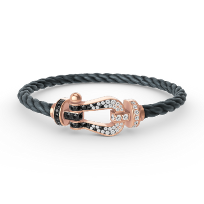 [LunaMar]FORCE LARGE HORSESHOE BLACK & WHITE DIAMOND BRACELET - ROSE GOLD
