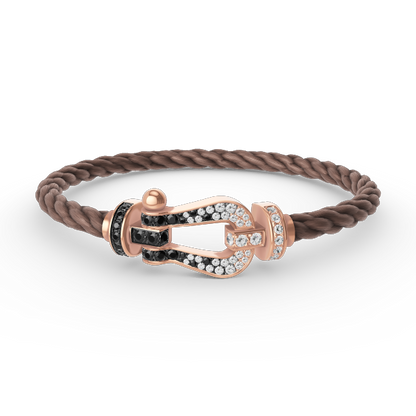 [LunaMar]FORCE LARGE HORSESHOE BLACK & WHITE DIAMOND BRACELET - ROSE GOLD